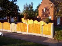 domed featheredge fencing, gravel boards and concrete posts in west Heath.