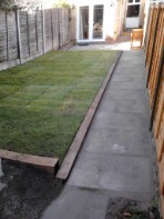 returfed, slabs relaid and sleepers