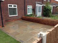 Natural stone pavin and sleeper planters in Druids Heath.