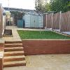 Retaining walls and steps built in engineering bricks.